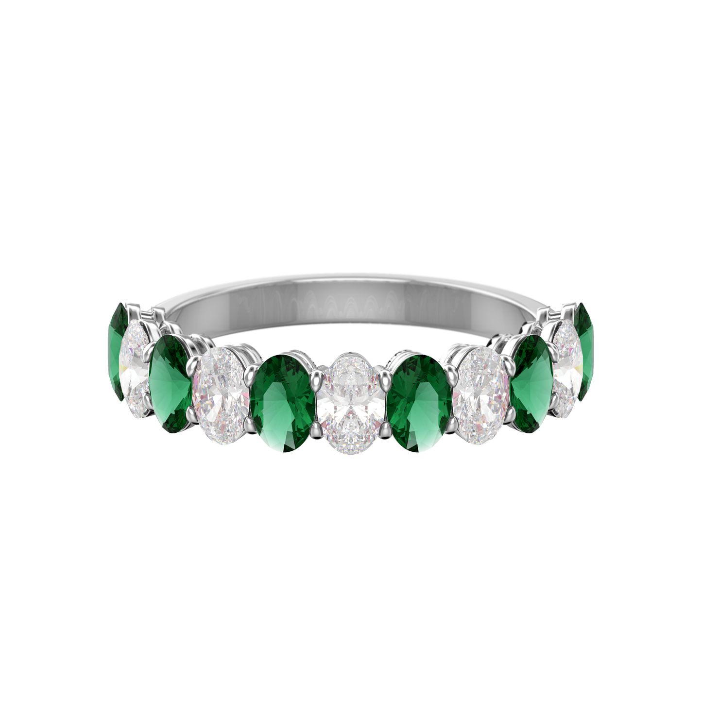 Alternating Diamond and Gemstone Oval Band
