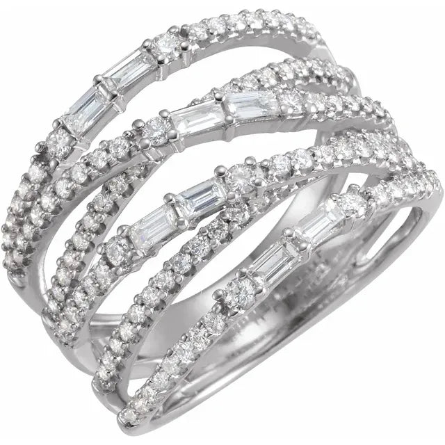 Baguette Crossover Statement Ring