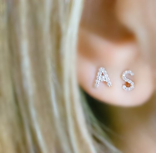 diamond initial stud earrings