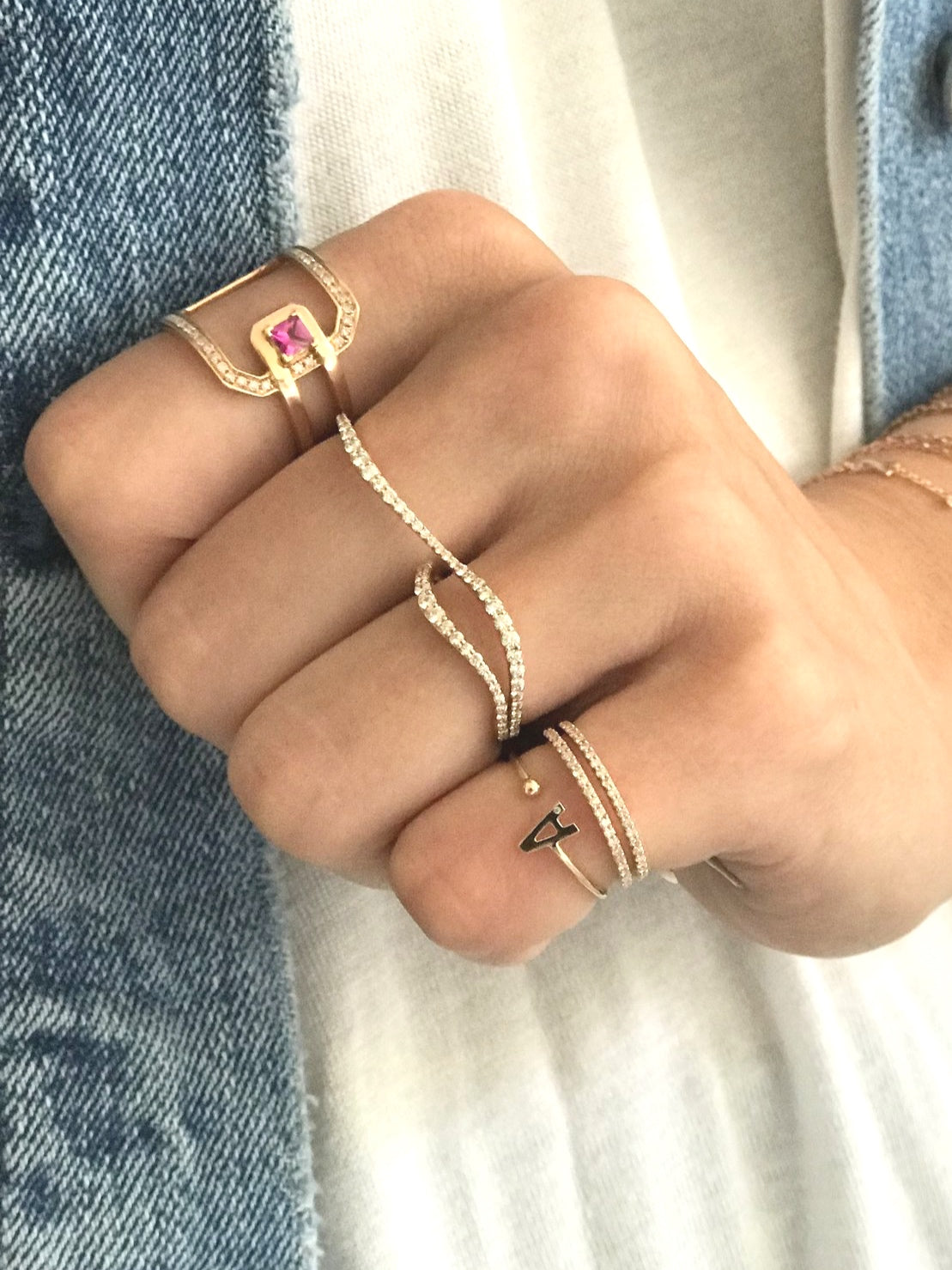 double row diamond pave pinky ring