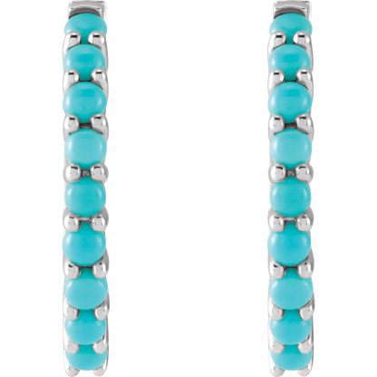 Fallon Turquoise Hoops - 14K White Gold
