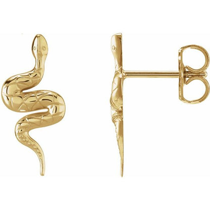 Opie Snake Stud earring, side profile view, 14K yellow gold