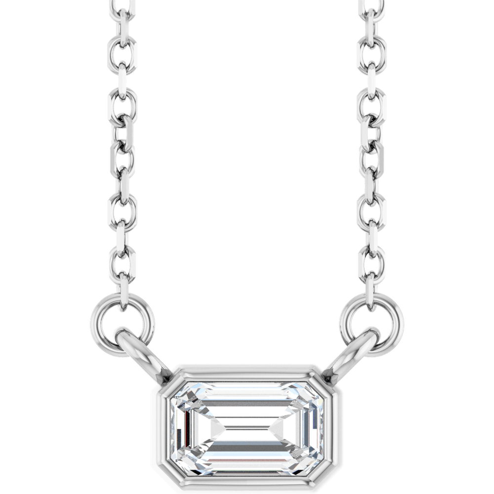 Betty Bezel Necklace - Emerald · 5 x 3 mm · 1/3 CT - 14K White Gold