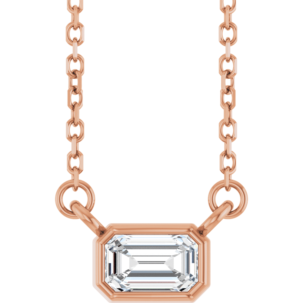 Betty Bezel Necklace - Emerald · 5 x 3 mm · 1/3 CT - 14K Rose Gold
