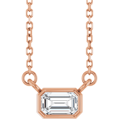 Betty Bezel Necklace - Emerald · 5 x 3 mm · 1/3 CT - 14K Rose Gold