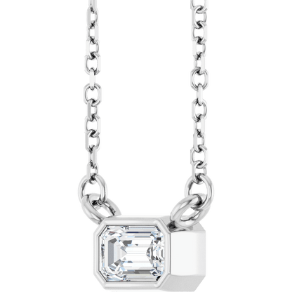 Betty Bezel Necklace - Emerald · 5 x 3 mm · 1/3 CT - 14K White Gold