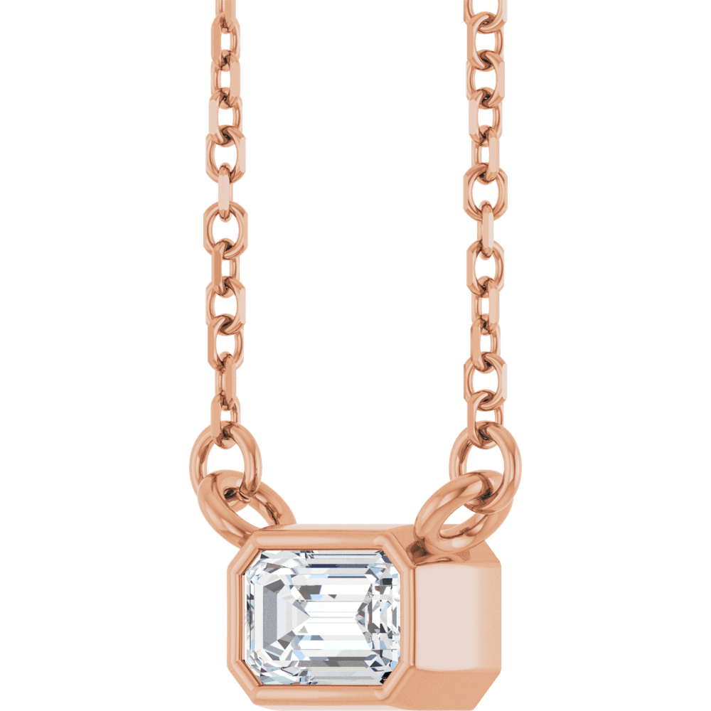 Betty Bezel Necklace - Emerald · 5 x 3 mm · 1/3 CT - 14K Rose Gold