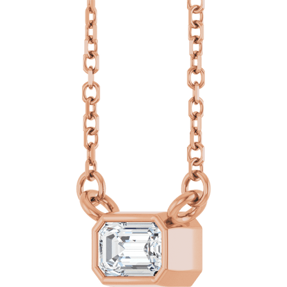 Betty Bezel Necklace - Emerald · 5 x 3 mm · 1/3 CT - 14K Rose Gold