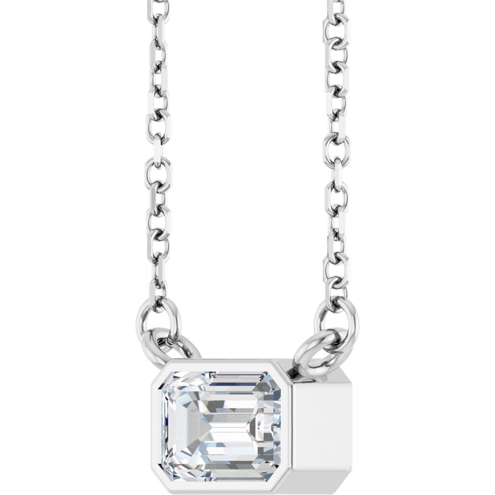Betty Bezel Necklace - Emerald · 6 x 4 mm · 1/2 CT - 14K White Gold