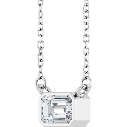 Betty Bezel Necklace - Emerald · 6 x 4 mm · 1/2 CT - 14K White Gold