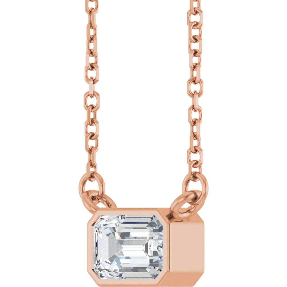 Betty Bezel Necklace - Emerald · 6 x 4 mm · 1/2 CT - 14K Rose Gold