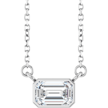 Betty Bezel Necklace - Emerald · 6 x 4 mm · 1/2 CT - 14K White Gold