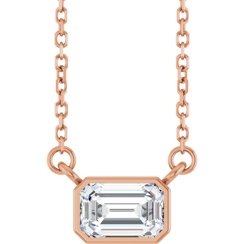 Betty Bezel Necklace - Emerald · 6 x 4 mm · 1/2 CT - 14K Rose Gold