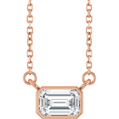 Betty Bezel Necklace - Emerald · 6 x 4 mm · 1/2 CT - 14K Rose Gold