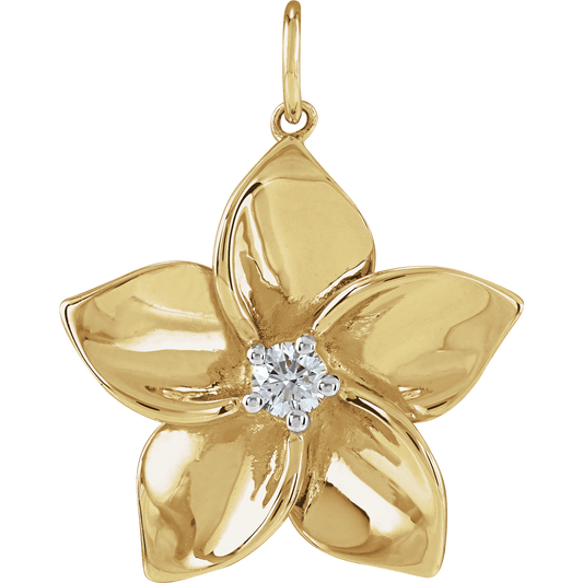 Plumeria Diamond Charm - 14K Yellow Gold