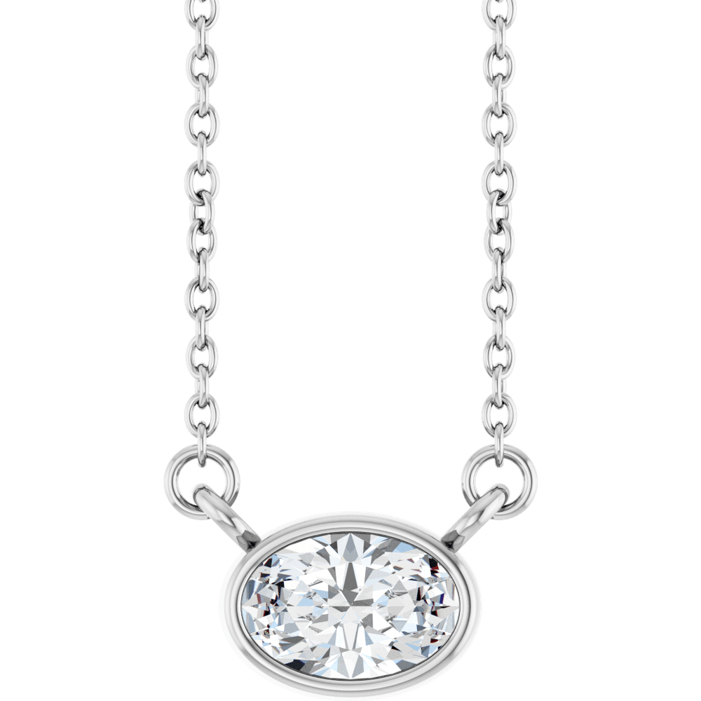 Betty Bezel Necklace - East-West Oval - 6 x 4 mm · 3/8 CT - 14K White Gold