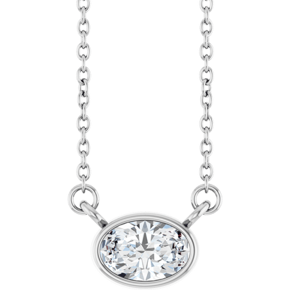 Betty Bezel Necklace - East-West Oval - 6 x 4 mm · 3/8 CT - 14K White Gold