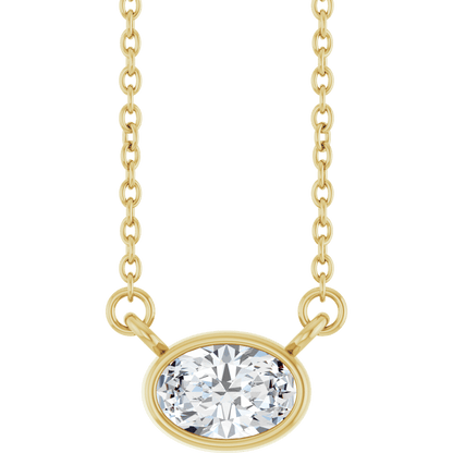 Betty Bezel Necklace - East-West Oval - 6 x 4 mm · 3/8 CT - 14K Yellow Gold