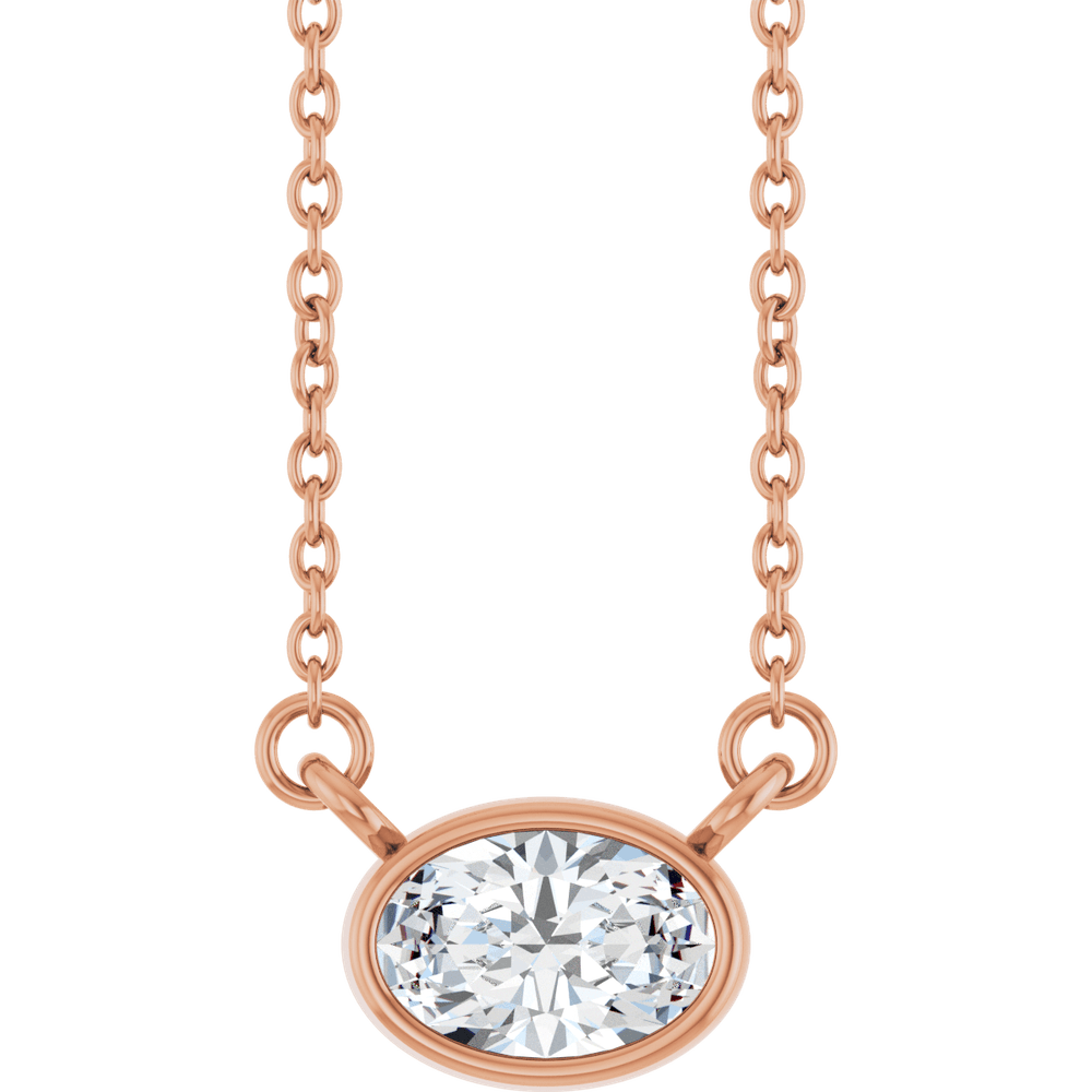 Betty Bezel Necklace - East-West Oval - 6 x 4 mm · 3/8 CT - 14K Rose Gold
