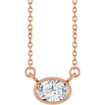 Betty Bezel Necklace - East-West Oval - 6 x 4 mm · 3/8 CT - 14K Rose Gold