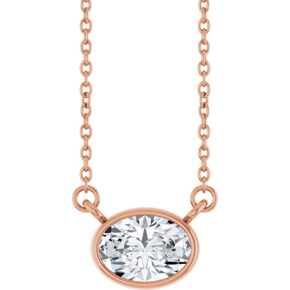 Betty Bezel Necklace - East-West Oval - 7 x 5 mm · 7/8 CT - 14K Rose Gold
