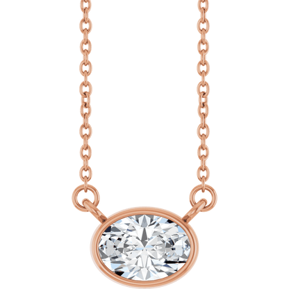 Betty Bezel Necklace - East-West Oval - 7 x 5 mm · 7/8 CT - 14K Rose Gold