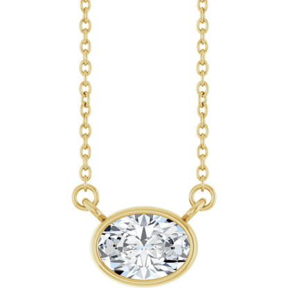Betty Bezel Necklace - East-West Oval - 7 x 5 mm · 7/8 CT - 14K Yellow Gold