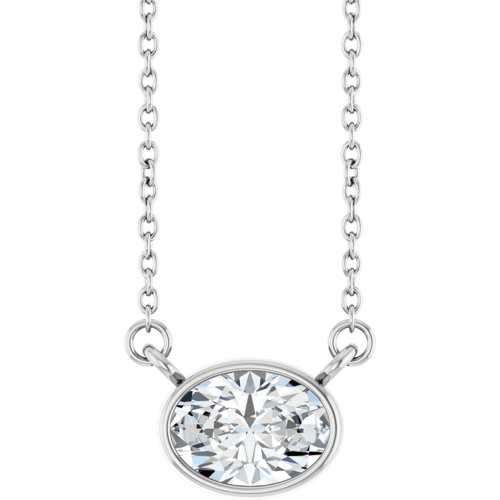Betty Bezel Necklace - East-West Oval - 7 x 5 mm · 7/8 CT - 14K White Gold