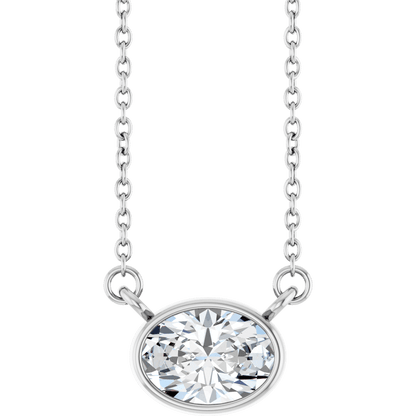 Betty Bezel Necklace - East-West Oval - 7 x 5 mm · 7/8 CT - 14K White Gold