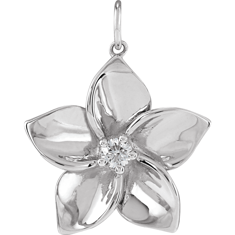 Plumeria Diamond Charm - 14K White Gold