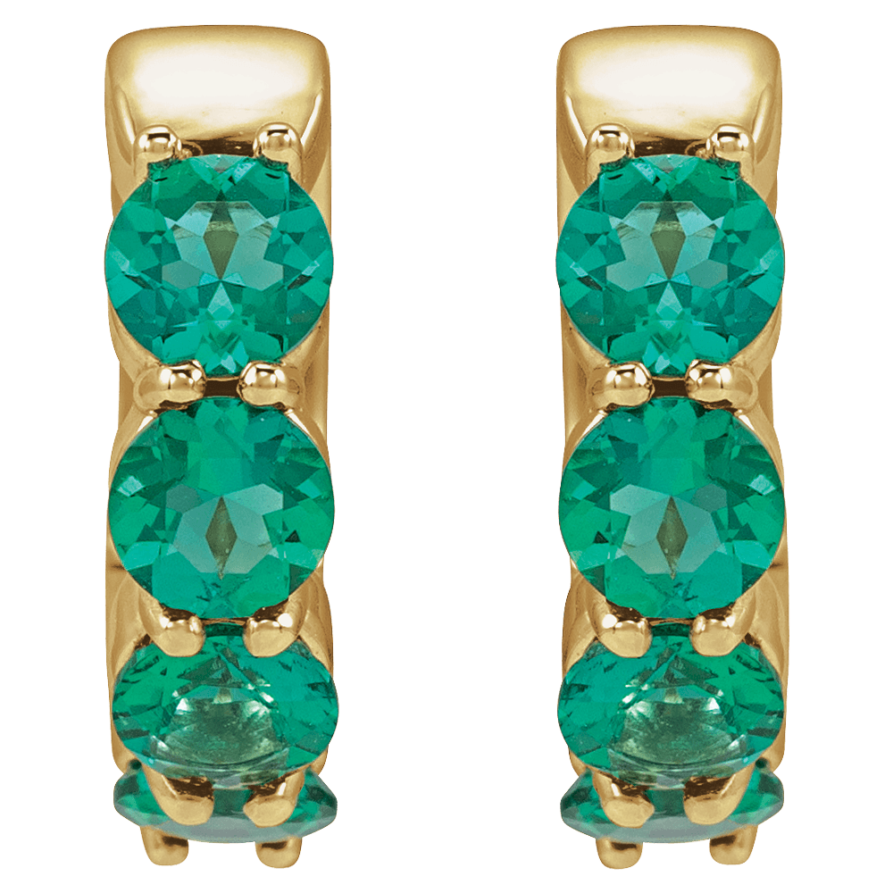 Fern Lab Emerald Hoop Huggies - 14K Yellow Gold