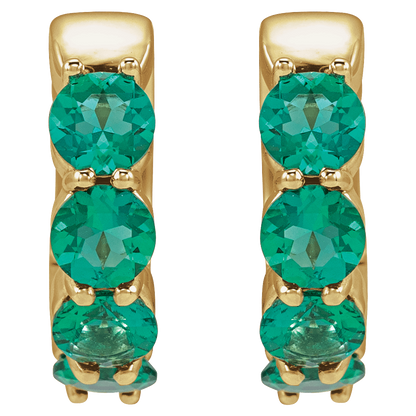 Fern Lab Emerald Hoop Huggies - 14K Yellow Gold
