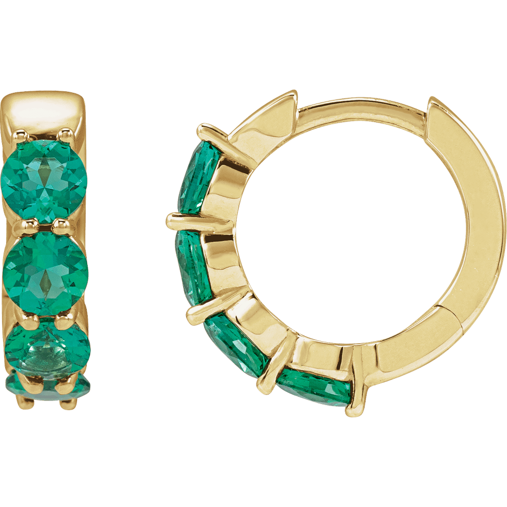 Fern Lab Emerald Hoop Huggies - 14K Yellow Gold