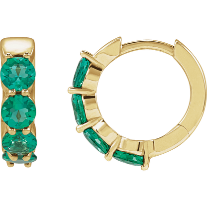 Fern Lab Emerald Hoop Huggies - 14K Yellow Gold