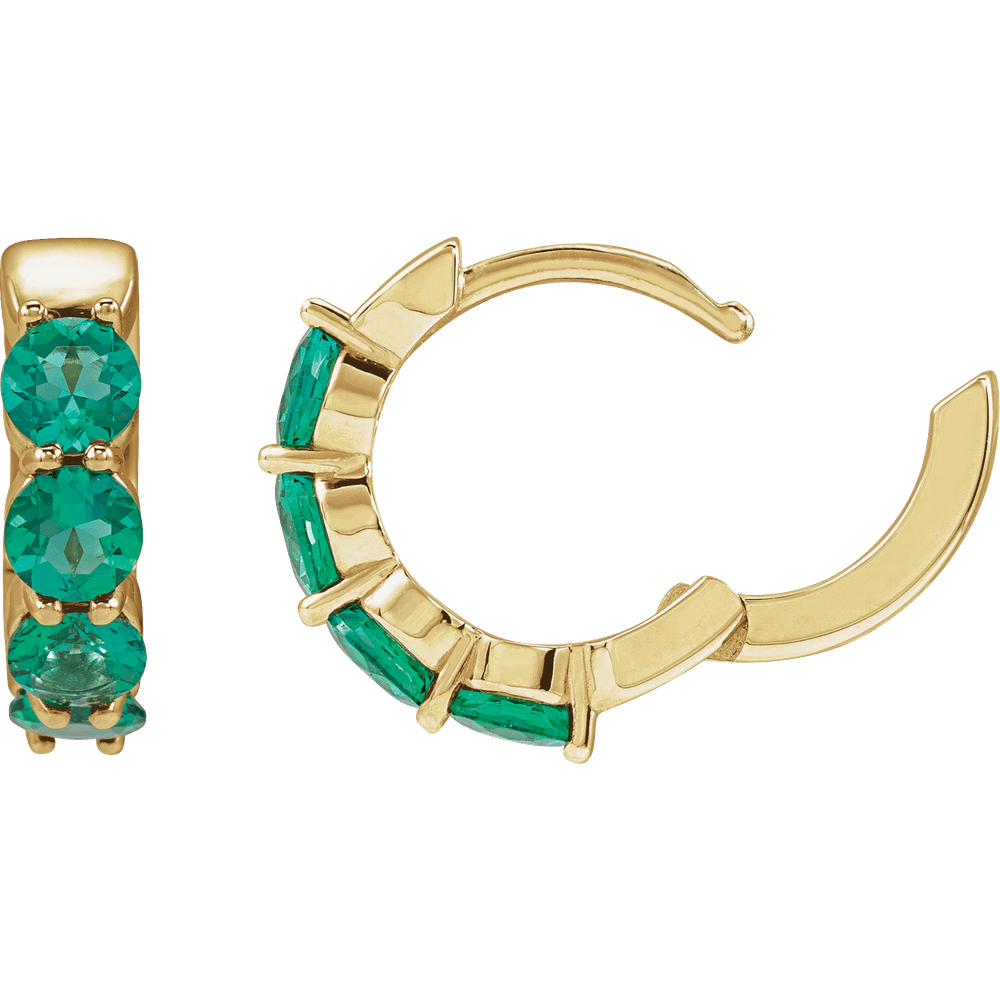 Fern Lab Emerald Hoop Huggies - 14K Yellow Gold