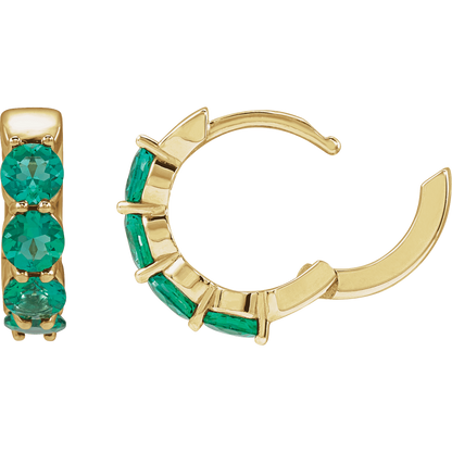 Fern Lab Emerald Hoop Huggies - 14K Yellow Gold