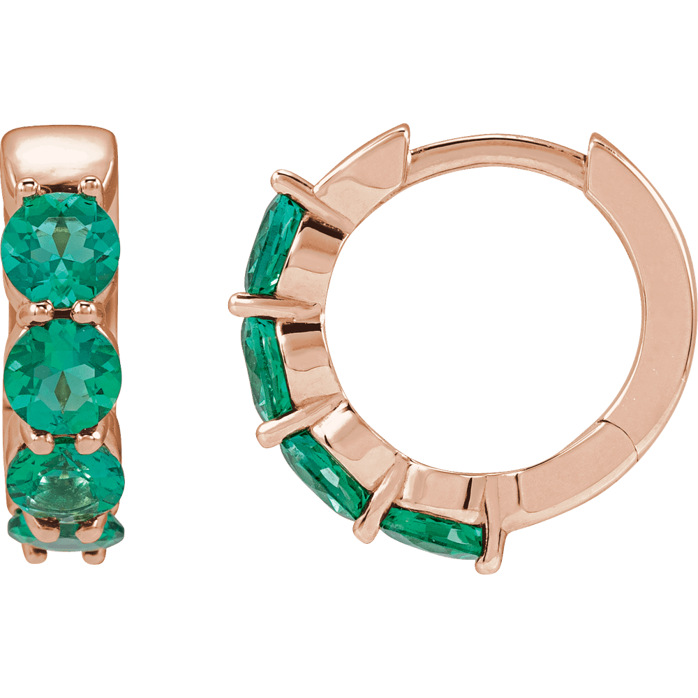Fern Lab Emerald Hoop Huggies - 14K Rose Gold