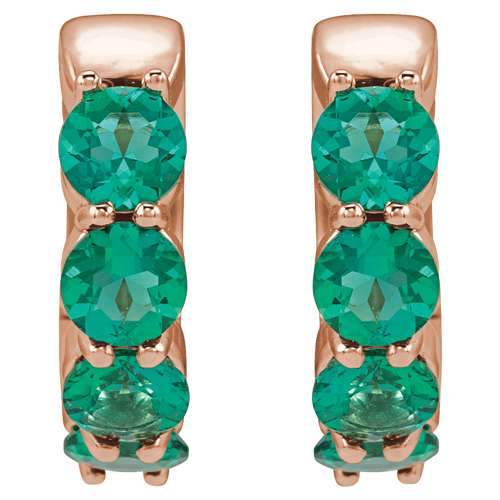 Fern Lab Emerald Hoop Huggies - 14K Rose Gold