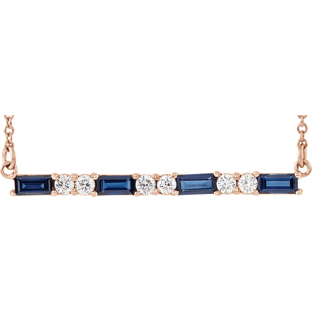 Gemma Gemstone & Diamond Bar Necklace - Lab Blue Sapphire - 14K Rose Gold