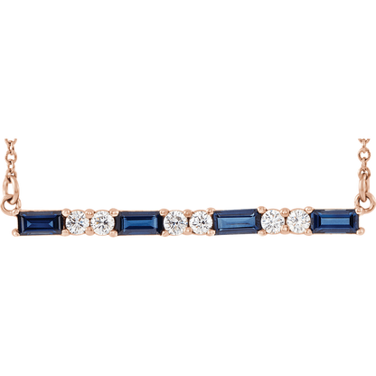 Gemma Gemstone & Diamond Bar Necklace - Lab Blue Sapphire - 14K Rose Gold