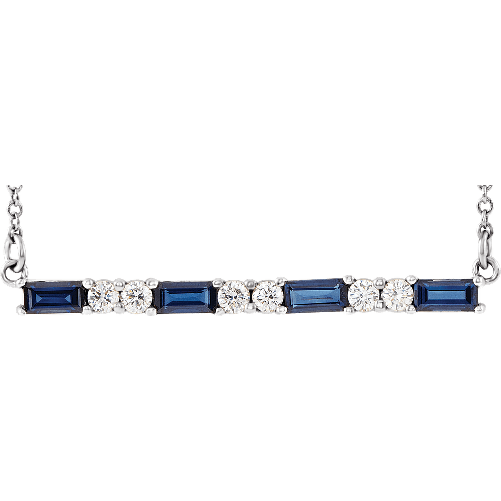 Gemma Gemstone & Diamond Bar Necklace - Lab Blue Sapphire - 14K White Gold