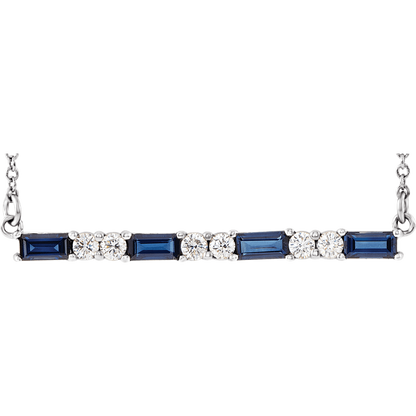 Gemma Gemstone & Diamond Bar Necklace - Lab Blue Sapphire - 14K White Gold