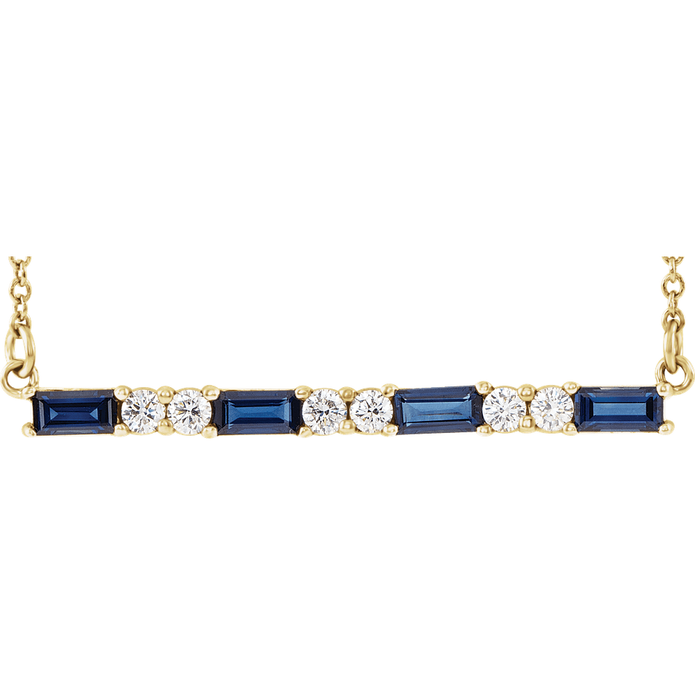 Gemma Gemstone & Diamond Bar Necklace - Lab Blue Sapphire - 14K Yellow Gold