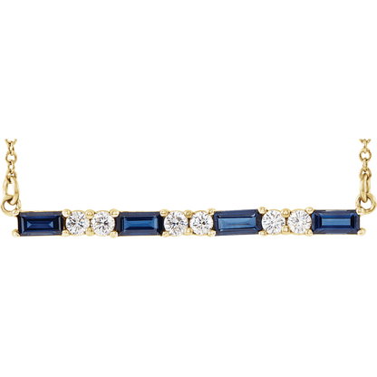Gemma Gemstone & Diamond Bar Necklace - Lab Blue Sapphire - 14K Yellow Gold