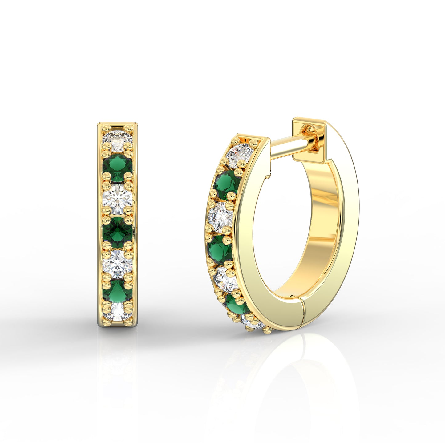 Alternating Diamond and Gemstone Huggies