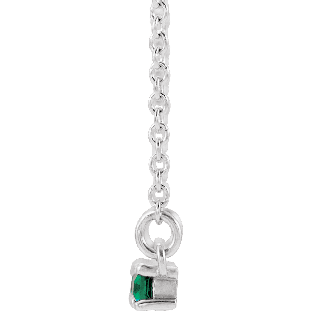Gemma Gemstone & Diamond Bar Necklace - Lab Emerald - 14K White Gold