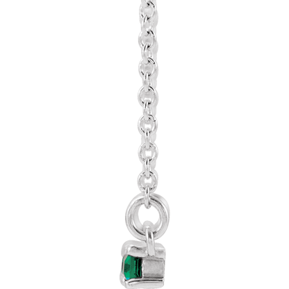 Gemma Gemstone & Diamond Bar Necklace - Lab Emerald - 14K White Gold