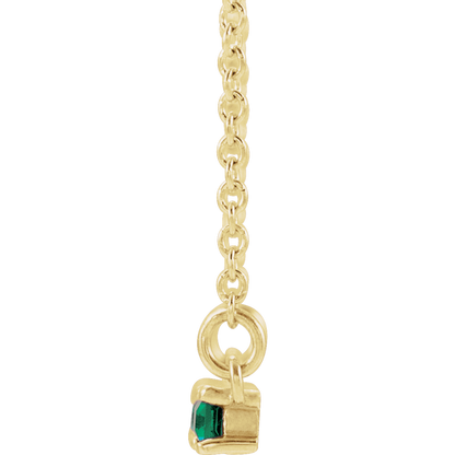 Gemma Gemstone & Diamond Bar Necklace - Lab Emerald - 14K Yellow Gold