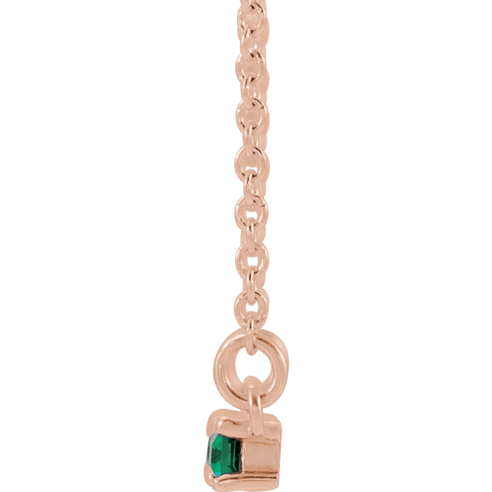 Gemma Gemstone & Diamond Bar Necklace - Lab Emerald - 14K Rose Gold