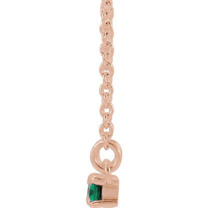 Gemma Gemstone & Diamond Bar Necklace - Lab Emerald - 14K Rose Gold